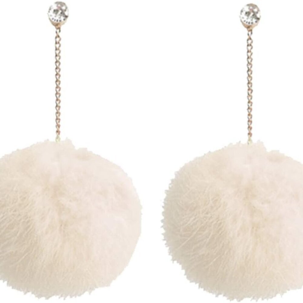Faux Fur Pom Pom Tassel Drop Dangle Earrings Set
